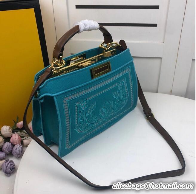 Good Quality FENDI PEEKABOO ICONIC with sky blue embroidery decoration F6509