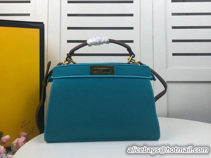 Good Quality FENDI PEEKABOO ICONIC with sky blue embroidery decoration F6509