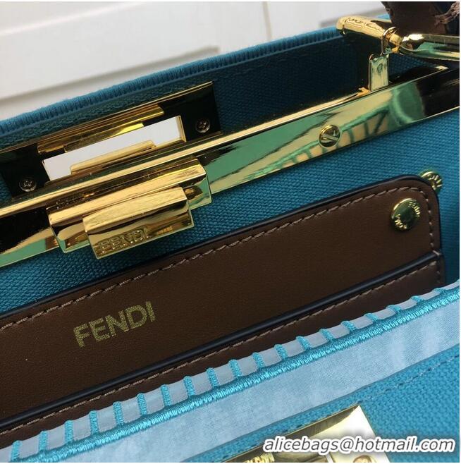 Good Quality FENDI PEEKABOO ICONIC with sky blue embroidery decoration F6509