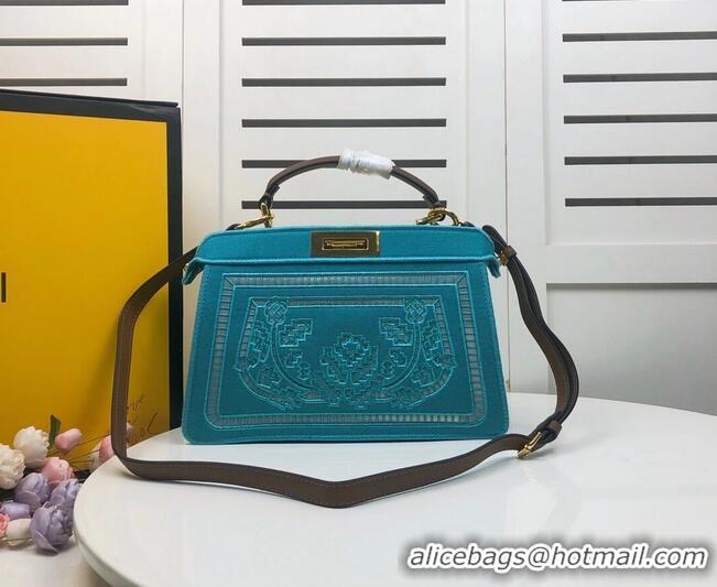 Good Quality FENDI PEEKABOO ICONIC with sky blue embroidery decoration F6509