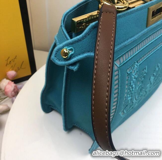 Good Quality FENDI PEEKABOO ICONIC with sky blue embroidery decoration F6509