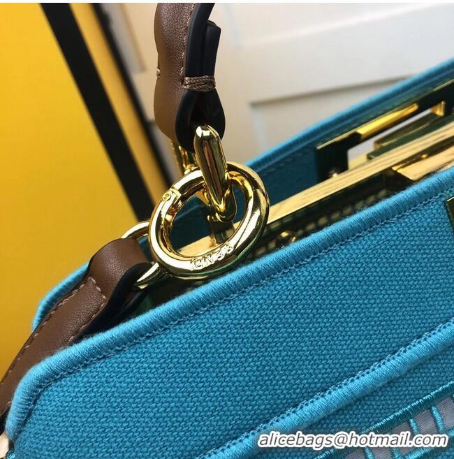 Good Quality FENDI PEEKABOO ICONIC with sky blue embroidery decoration F6509