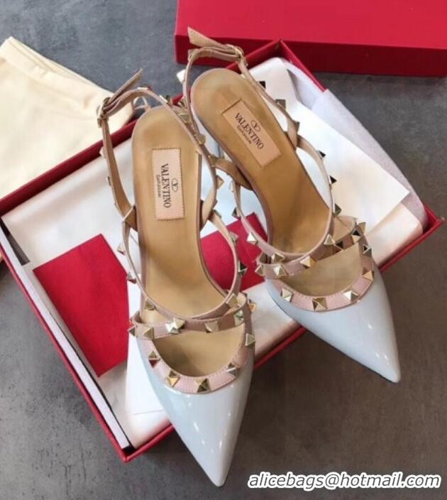 Super Quality Valentino Rockstud Patent Leather Cross Strap Slingback Pumps 90MM 062401 Light Blue