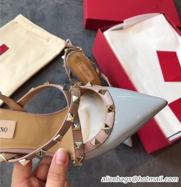 Super Quality Valentino Rockstud Patent Leather Cross Strap Slingback Pumps 90MM 062401 Light Blue