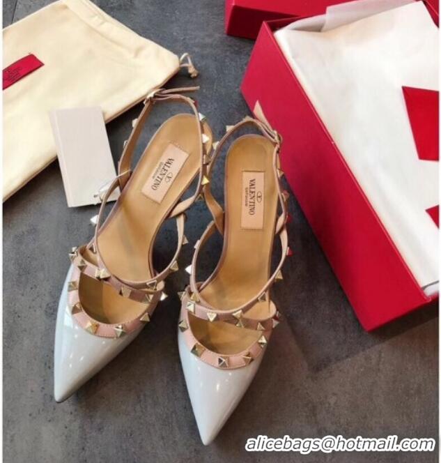 Super Quality Valentino Rockstud Patent Leather Cross Strap Slingback Pumps 90MM 062401 Light Blue