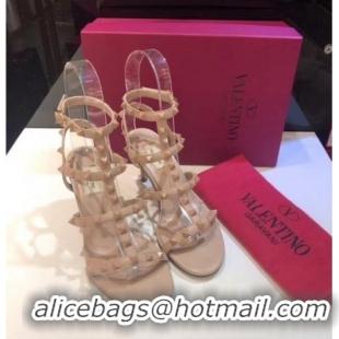 Charming Valentino Apricot Leather Rockstud Sandal With 6.5CM Heel 072066