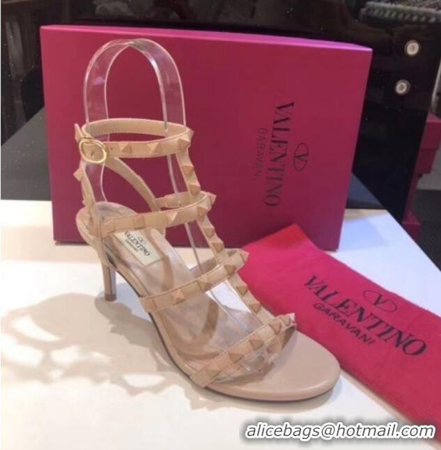 Charming Valentino Apricot Leather Rockstud Sandal With 6.5CM Heel 072066