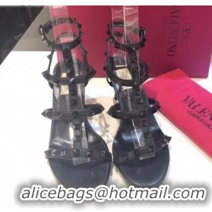 Low Cost Valentino Leather Rockstud Sandal With 6.5CM Heel 072066 Black