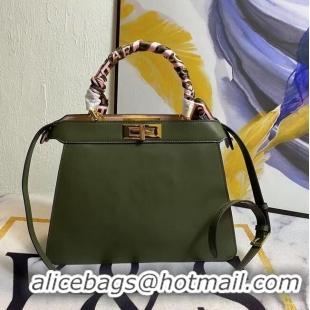 Luxury Discount FENDI PEEKABOO ICONIC MEDIUM green leather bag F6946