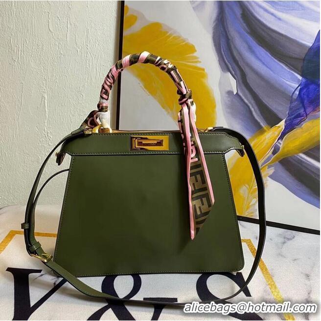 Luxury Discount FENDI PEEKABOO ICONIC MEDIUM green leather bag F6946