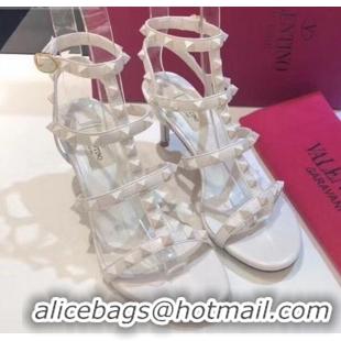 Sophisticated Valentino Leather Rockstud Sandal With 6.5CM Heel 072066 White