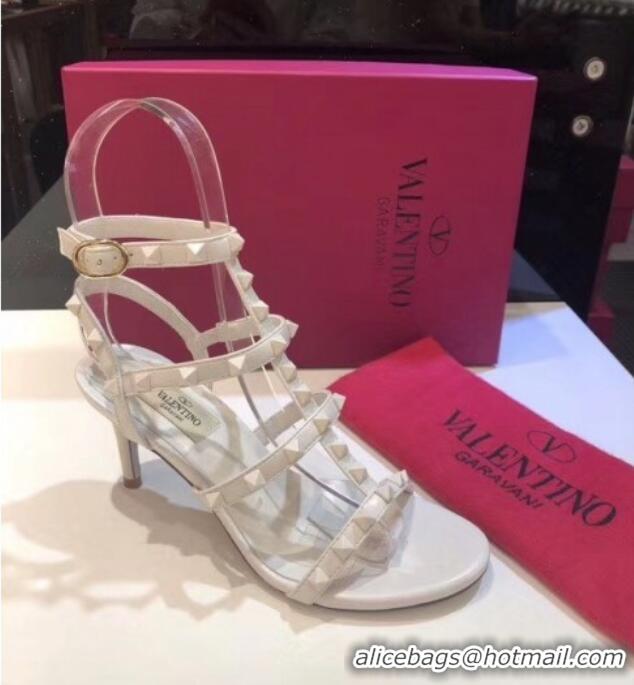 Sophisticated Valentino Leather Rockstud Sandal With 6.5CM Heel 072066 White