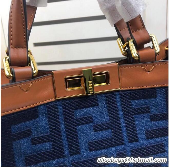 Top Quality FENDI PEEKABOO X-TOTE canvas bag 8BH374A brown&blue