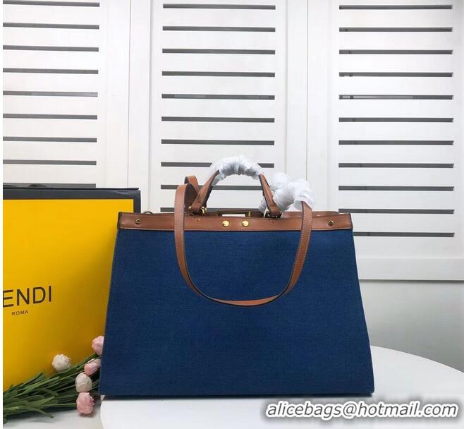 Top Quality FENDI PEEKABOO X-TOTE canvas bag 8BH374A brown&blue