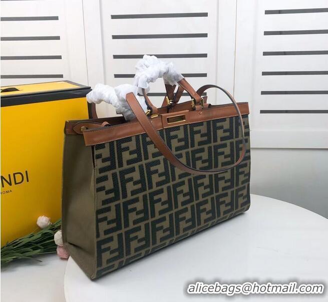 Wholesale FENDI PEEKABOO X-TOTE canvas bag 8BH374A brown&green