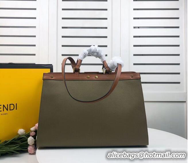 Wholesale FENDI PEEKABOO X-TOTE canvas bag 8BH374A brown&green