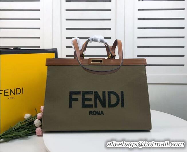 Free Shipping FENDI PEEKABOO X-TOTE canvas bag 8BH374B green