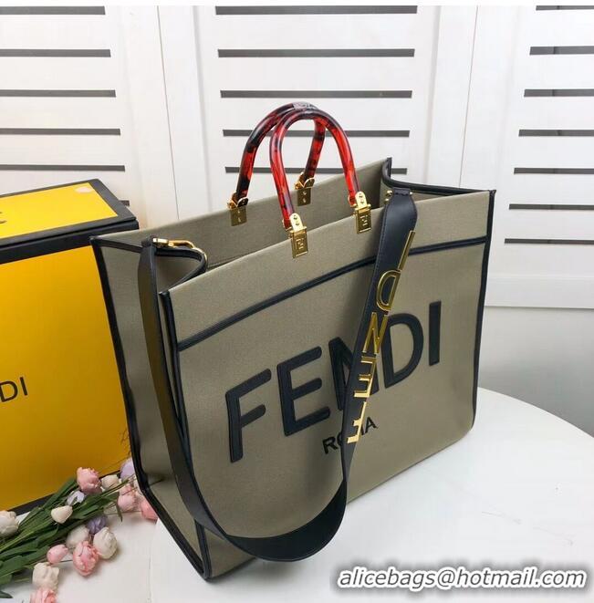 Hot Sell FENDI SUNSHINE LARGE Green flannel shopper 8BH372