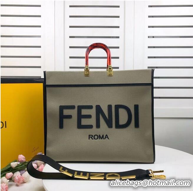 Hot Sell FENDI SUNSHINE LARGE Green flannel shopper 8BH372