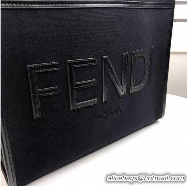 Best Cheap FENDI SUNSHINE LARGE flannel shopper 8BH371 black