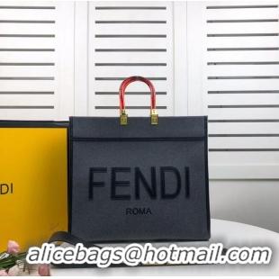 Fashion Luxury FENDI SUNSHINE LARGE flannel shopper 8BH371 gray