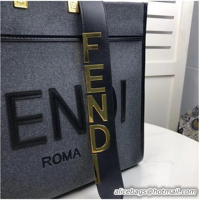 Fashion Luxury FENDI SUNSHINE LARGE flannel shopper 8BH371 gray