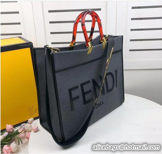 Fashion Luxury FENDI SUNSHINE LARGE flannel shopper 8BH371 gray