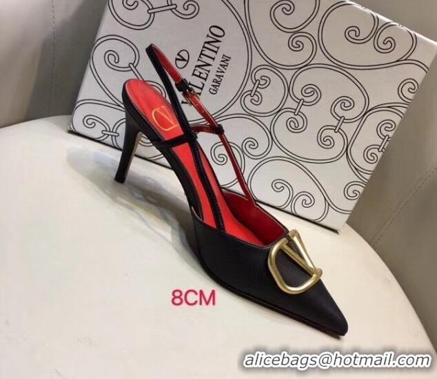 Top Grade Valentino VLogo Lambskin Leather Slingback 8cm Mid-Heel Pump 072070 Black