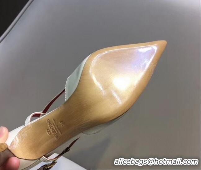 Unique Style Valentino VLogo Lambskin Leather Slingback 8cm Mid-Heel Pump 072070 White