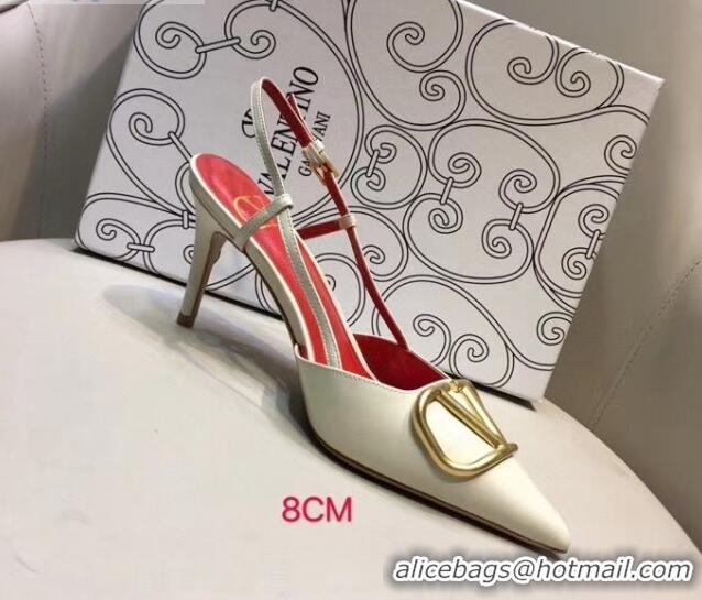 Unique Style Valentino VLogo Lambskin Leather Slingback 8cm Mid-Heel Pump 072070 White