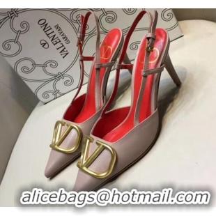 1:1 aaaaa Valentino VLogo Lambskin Leather Slingback 8cm Mid-Heel Pump 072070 Nude Pink