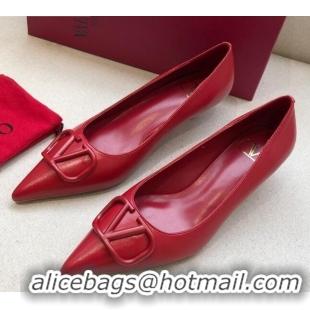 Perfect Valentino VLogo Lambskin Narrow Toe 4.5cm Low-Heel Pump 072864 Red