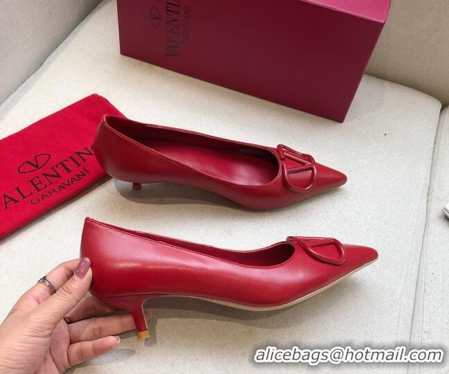 Perfect Valentino VLogo Lambskin Narrow Toe 4.5cm Low-Heel Pump 072864 Red