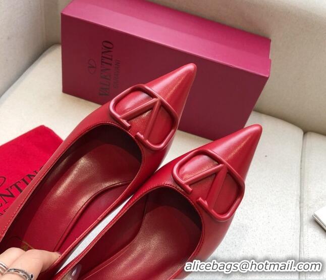 Perfect Valentino VLogo Lambskin Narrow Toe 4.5cm Low-Heel Pump 072864 Red