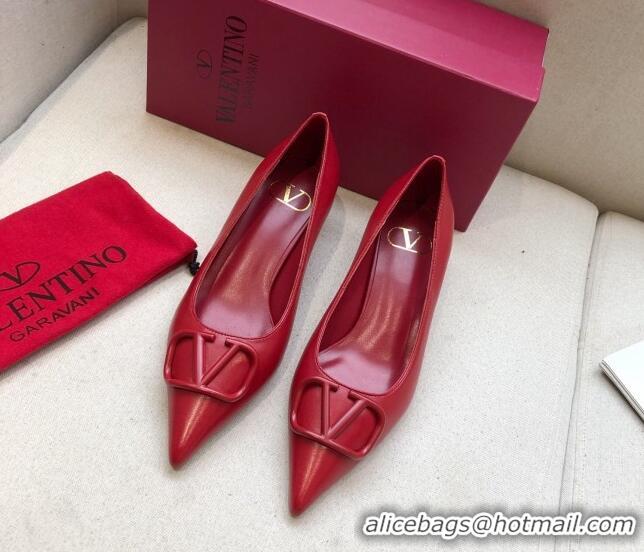 Perfect Valentino VLogo Lambskin Narrow Toe 4.5cm Low-Heel Pump 072864 Red