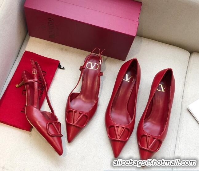 Perfect Valentino VLogo Lambskin Narrow Toe 4.5cm Low-Heel Pump 072864 Red