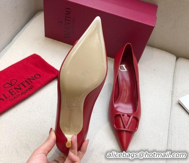 Perfect Valentino VLogo Lambskin Narrow Toe 4.5cm Low-Heel Pump 072864 Red