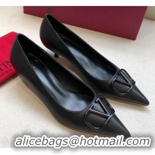 Good Looking Valentino VLogo Lambskin Narrow Toe 4.5cm Low-Heel Pump 072864 Black