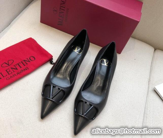 Good Looking Valentino VLogo Lambskin Narrow Toe 4.5cm Low-Heel Pump 072864 Black