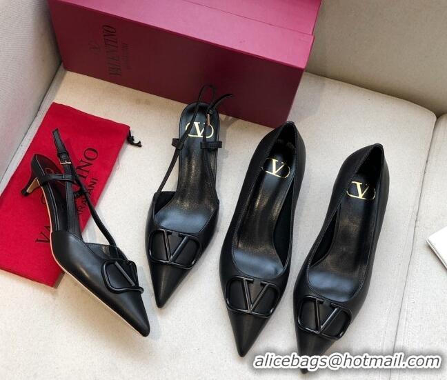 Good Looking Valentino VLogo Lambskin Narrow Toe 4.5cm Low-Heel Pump 072864 Black