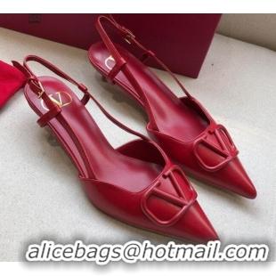 Stylish Valentino VLogo Calfskin Slingback Pump With 4cm Heel 073061 Red