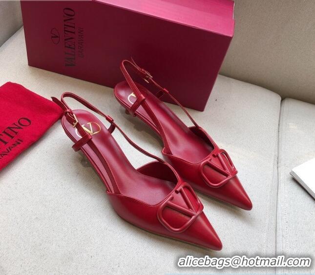 Stylish Valentino VLogo Calfskin Slingback Pump With 4cm Heel 073061 Red