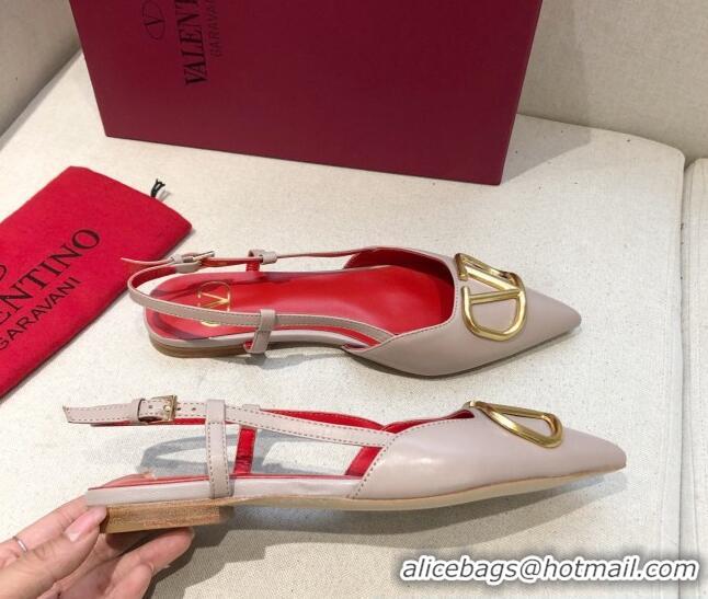 Best Grade Valentino VLogo Signature Calfskin Slingback Ballet Flat 073063 Nude/Red