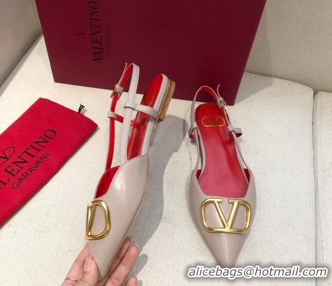 Best Grade Valentino VLogo Signature Calfskin Slingback Ballet Flat 073063 Nude/Red