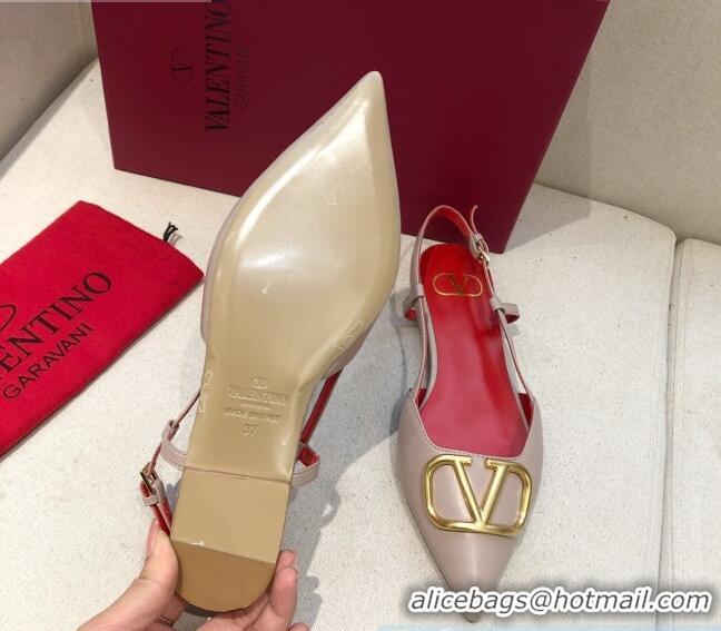 Best Grade Valentino VLogo Signature Calfskin Slingback Ballet Flat 073063 Nude/Red