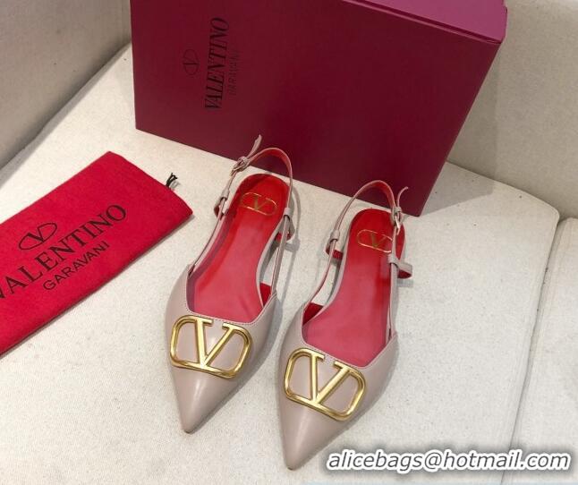 Best Grade Valentino VLogo Signature Calfskin Slingback Ballet Flat 073063 Nude/Red