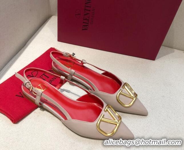 Best Grade Valentino VLogo Signature Calfskin Slingback Ballet Flat 073063 Nude/Red