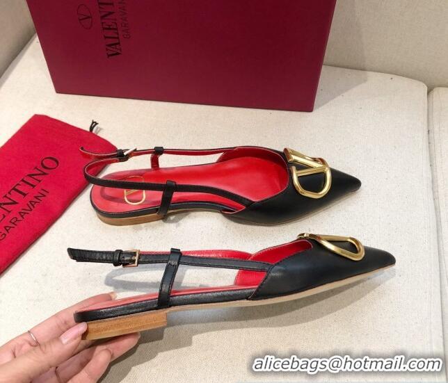 Sumptuous Valentino VLogo Signature Calfskin Slingback Ballet Flat 073063 Black/Gold