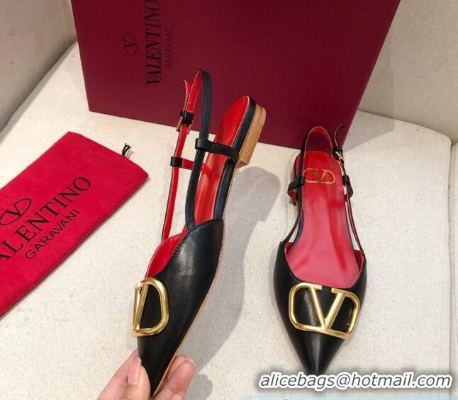 Sumptuous Valentino VLogo Signature Calfskin Slingback Ballet Flat 073063 Black/Gold