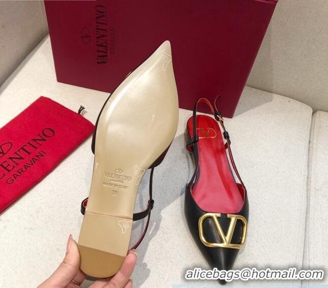 Sumptuous Valentino VLogo Signature Calfskin Slingback Ballet Flat 073063 Black/Gold